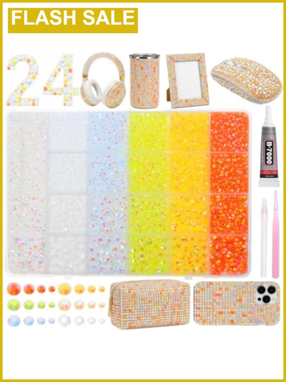 24-Grid Rhinestone Bedazzling Kit Flatback Resin Gems for Crafts & Nail Art